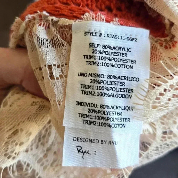 Ryu oversized boho style coral knit beach coverup tunic poncho top - Picture 7 of 11